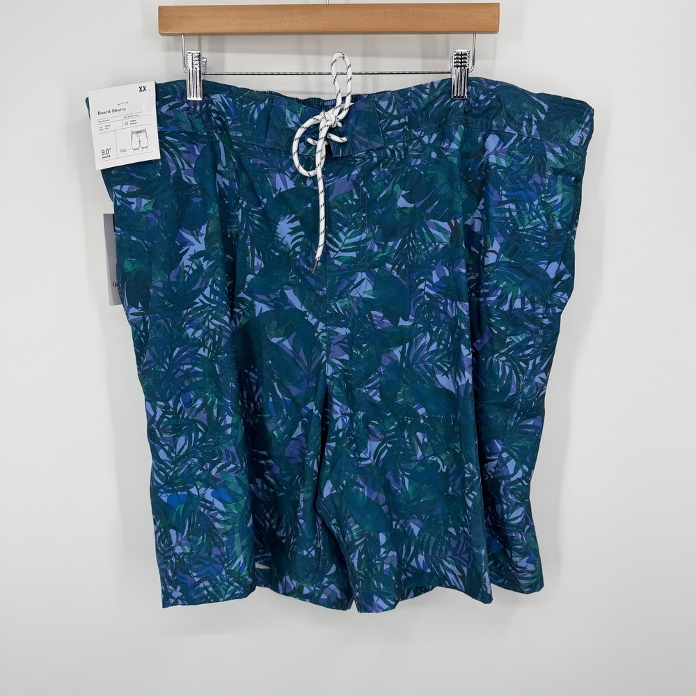Goodfellow Board Shorts Mens XXL Blue Palm 4-Way Stretch Quick Dry 9" Inseam